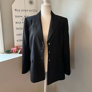 TAHARI ASL Black Pinstripe 3 Snap Blazer With Pockets